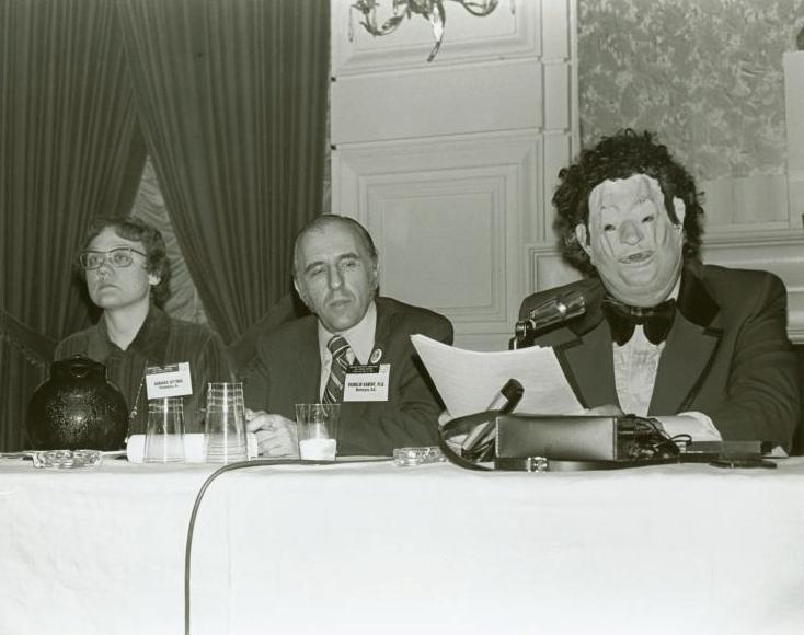 Barbara Gittings, Franklin Kameny, and an anonymous gay doctor on a panel at the 1972 meeting of the  American Psychiatric Association speaking about homosexuality.