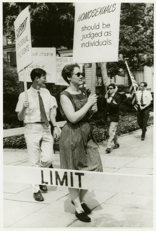 black and white photo of a picket line